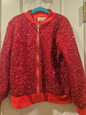 Cheeky Plum Girls Size 7-8 Red Sequin Bomber Jacket